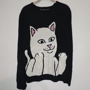 Ripndip Black Sweater with White and Pink Cat Design